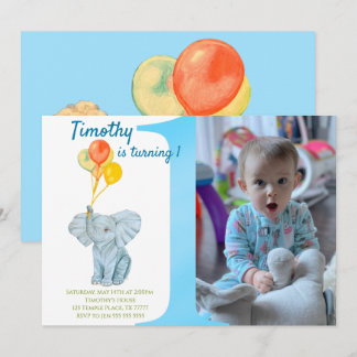 Custom Elephant First Birthday Boy  Einladung