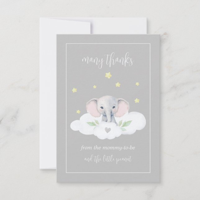 Custom Elephant Gray Baby Dusche Danke Karten (Vorderseite)