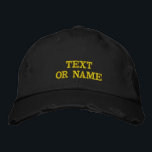 Custom Embroidered Hat Design Your Own Text, Name Bestickte Baseballkappe<br><div class="desc">Design your own unique look with this Custom Text & Logo Embroidered Hat. Easily personalize this baseball or trucker cap by choosing your font, thread color, hat color, and size, then add your name, company logo, slogan, number, letter, tagline, website, phone number, email, or social media handle. Perfect for business...</div>