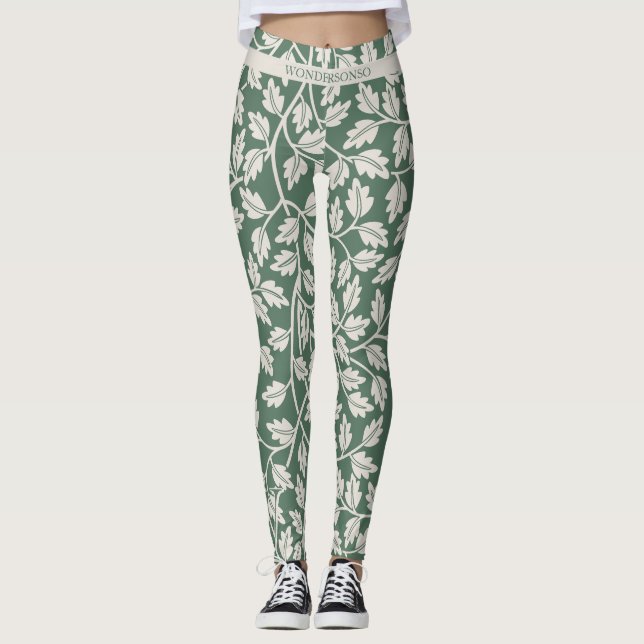 Custom Emerald Green Flower before wedding Leggings (Vorderseite)