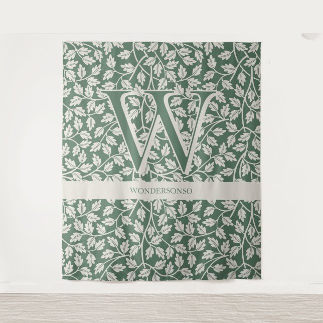 Custom Emerald Green Flower editable monogram Wandteppich (Vorderseite)