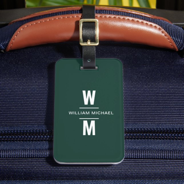 Custom Emerald Simple Modern Minimal Monogram Gepäckanhänger (Vorderseite Insitu 2)