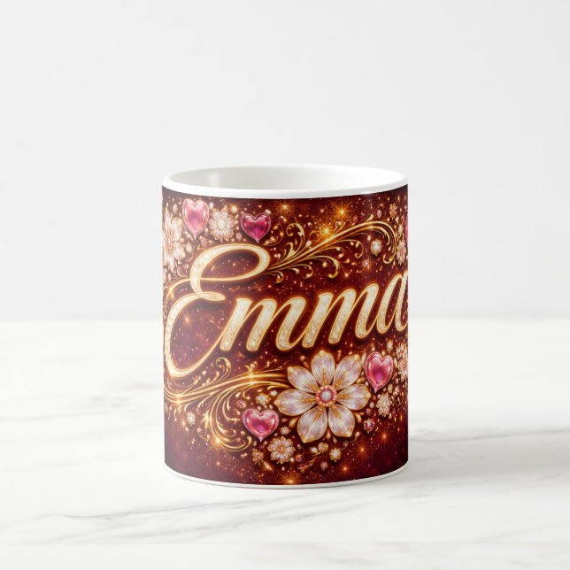 Custom Emma Gold Pink Hearts Romantic Coffee Gift Kaffeetasse (Mittel)
