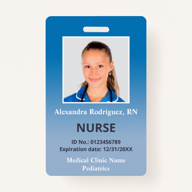 Custom Employee Foto Blue Gradient Medical ID Ausweis (Vorderseite)