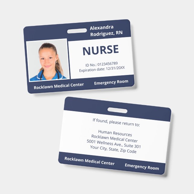 Custom Employee Foto Navy Blue Medical ID Ausweis (Vorder- & Rückseite)
