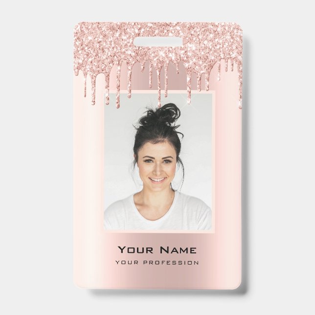 Custom Employee Glitzer Tropfen Rose Gold Name Abz Ausweis (Vorderseite)