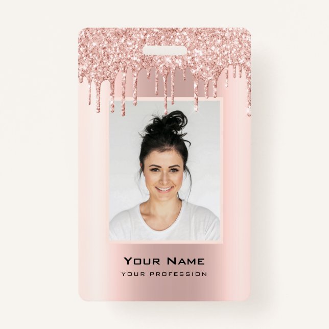 Custom Employee Glitzer Tropfen Rose Gold Name Abz Ausweis (Vorderseite)