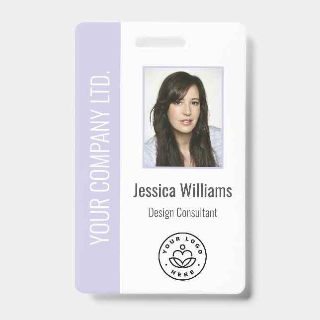 Custom Employee Photo, Bar Code, Logo, Name Lilac Ausweis (Vorderseite)