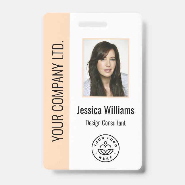 Custom Employee Photo, Bar Code, Logo, Name Peach Ausweis (Vorderseite)