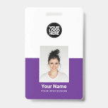 Custom Employee Photo Company Security Id Badges Ausweis<br><div class="desc">Easily personalize this Custom Employee Name Security ID Badge with Photo, Employee name, profession and business logo. A simple business design in purple and white color fully customizable in front and back sizes, sans-serif basic and modern fonts for a professional and clear look. The id badges are avaiable with lanyard,...</div>