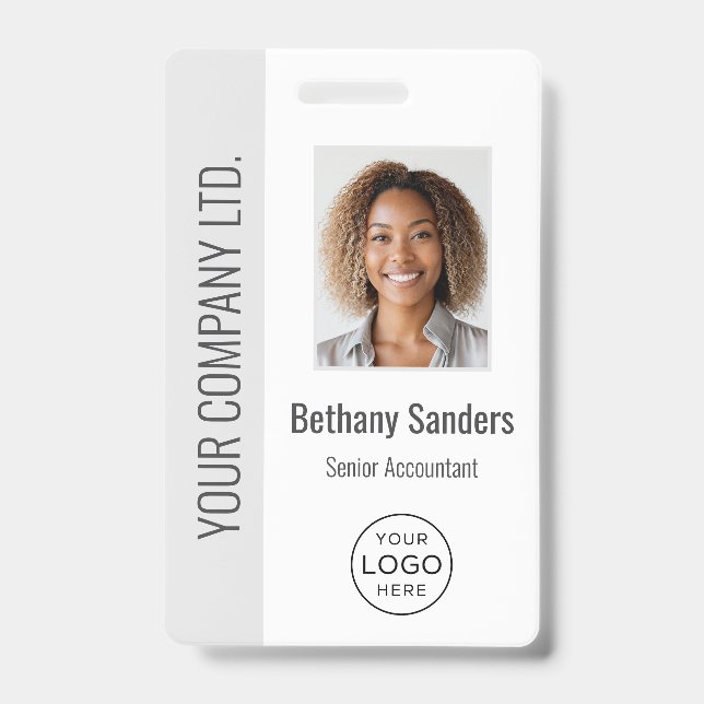 Custom Employee Photo, Logo, Name Light Gray Ausweis (Vorderseite)