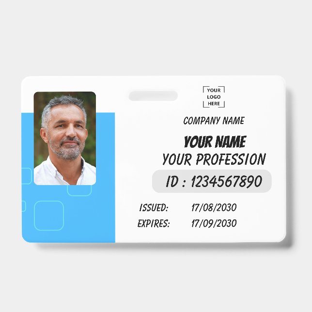 Custom Employee Photo, Signature, Logo, Name Badge Ausweis (Vorderseite)