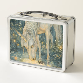 Custom Enchanted Emerald Forest Unicorn  Metall Brotdose