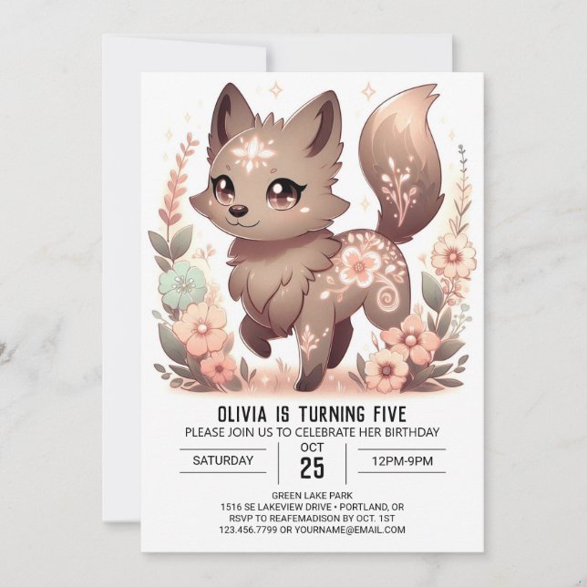 Custom Enchanted Wolf Digital Geburtstag Einladung (Vorderseite)