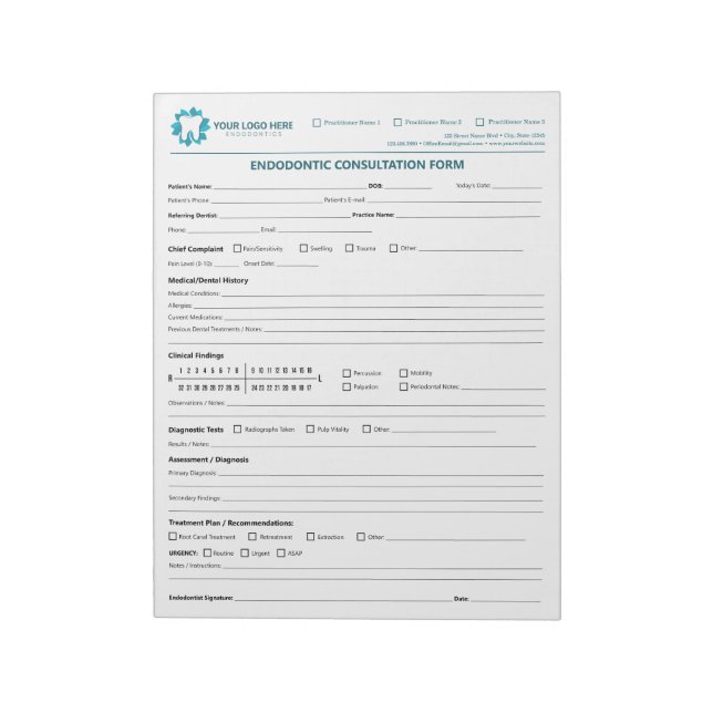 Custom Endodontic Consultation Form Notizblock (Rotiert)