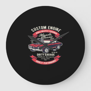 custom engin muscle classicle dirty garage große wanduhr