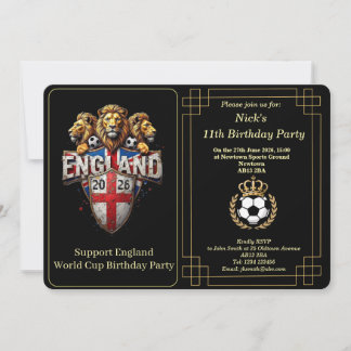 Custom England Soccer Team 3 Lions Birthday Invite Feiertagskarte