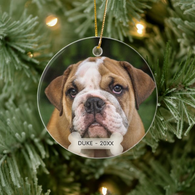 Custom English Bulldog Hund Foto Keramik Ornament (Baum)