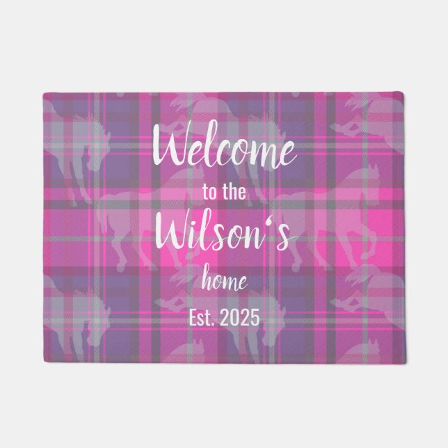 Custom Equestrian Tartan Family Welcome Coir Mat Fußmatte (Vorderseite)