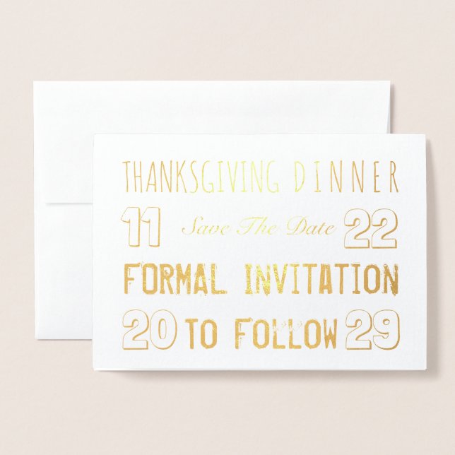 Custom Erntedank Dinner Save the Date Foil Card Folienkarte (Vorderseite mit Umschlag)