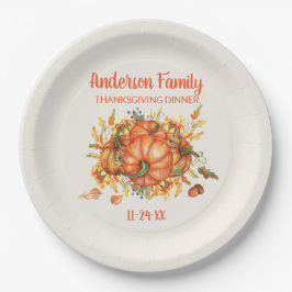 Custom Erntedank Orange Pumpkins Herbstlaub Pappteller