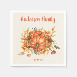 Custom Erntedank Orange Pumpkins Herbstlaub Serviette