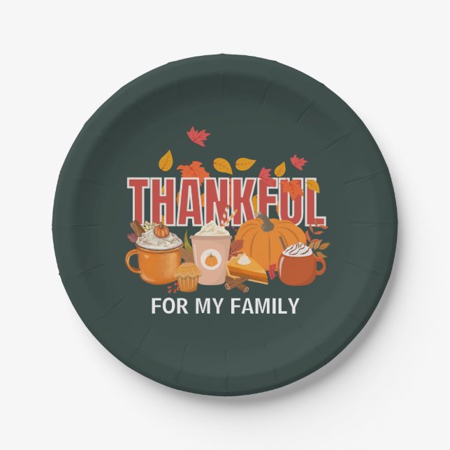 Custom Erntedank Pumpkin THANKFUL Familie Pappteller (Vorderseite)
