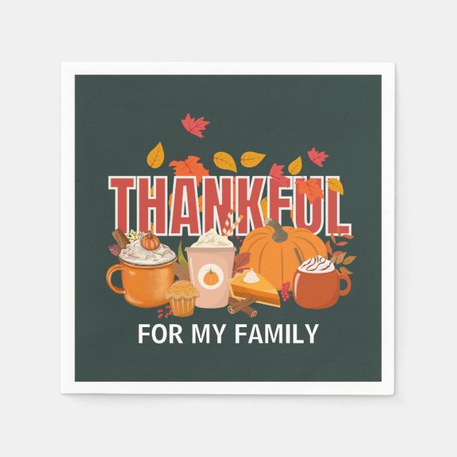 Custom Erntedank Pumpkin THANKFUL Familie Serviette (Vorderseite)