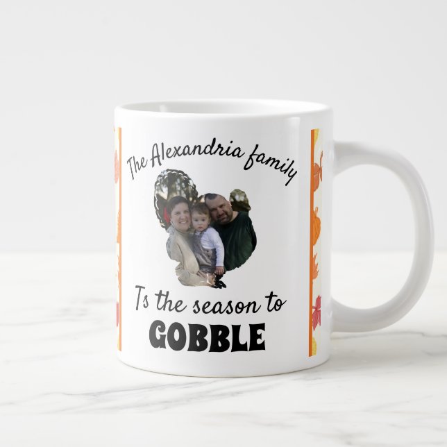 Custom Erntedank Truthahn Foto Saison zu gobben Jumbo-Tasse (Rechts)