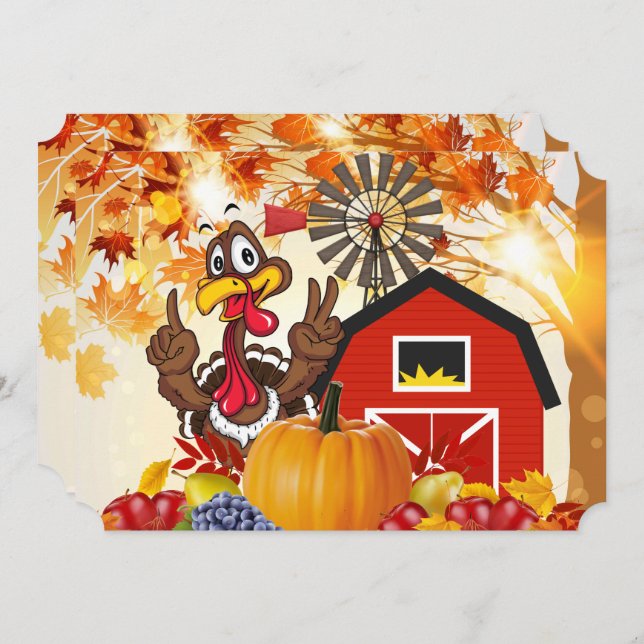 Custom Erntedank Turkey Invite Holiday Card Einladung (Vorne/Hinten)