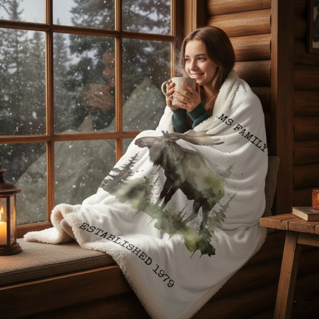 Custom "Established 1979" Watercolor Moose Sherpa Sherpadecke (Von Creator hochgeladen)