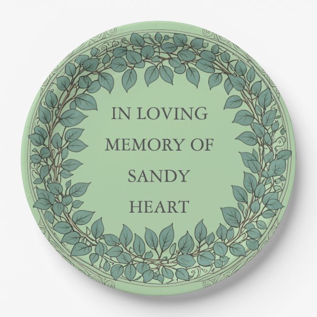 Custom Eucalyptus Funeral – Elegant Memorial Pappteller (Vorderseite)