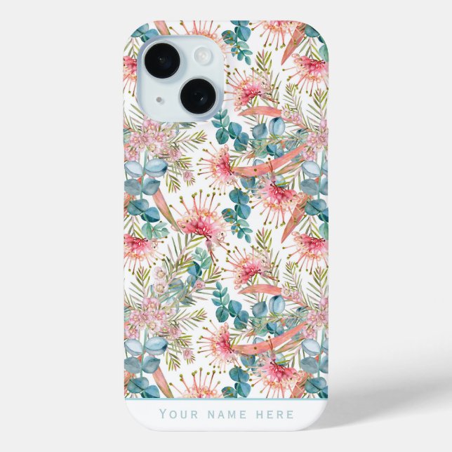Custom Eukalyptus Blue and Pink Grevillea Case-Mate iPhone Hülle (Rückseite)