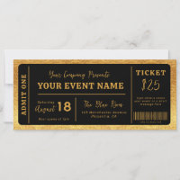 Custom Event Ticket Concept Fake Ticket Black Gold