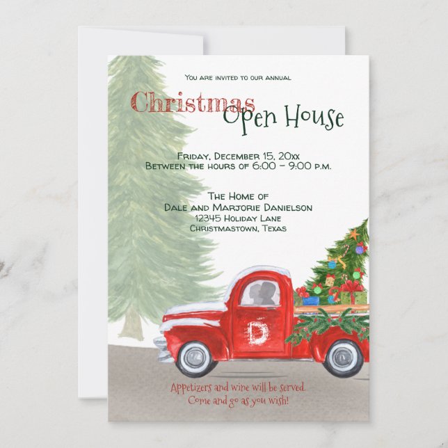 Custom Event Weihnachten Open House Red Truck Spaß Einladung (Vorderseite)