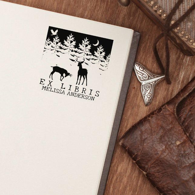 Custom Ex Libris, Forest Deer Book Gummistempel (Von Creator hochgeladen)