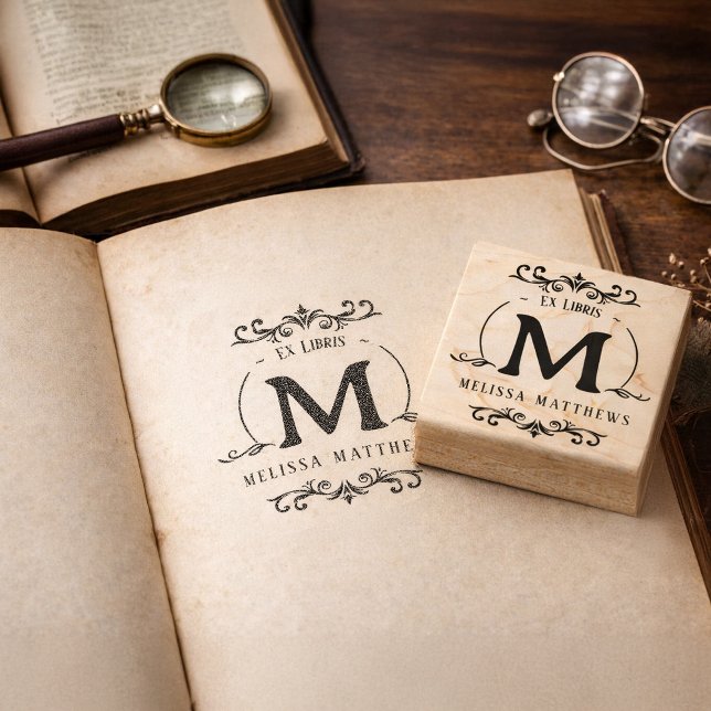 Custom Ex Libris Monogram Book Plate Gummistempel (Custom Ex Libris Monogram Book Plate Rubber Stamp)