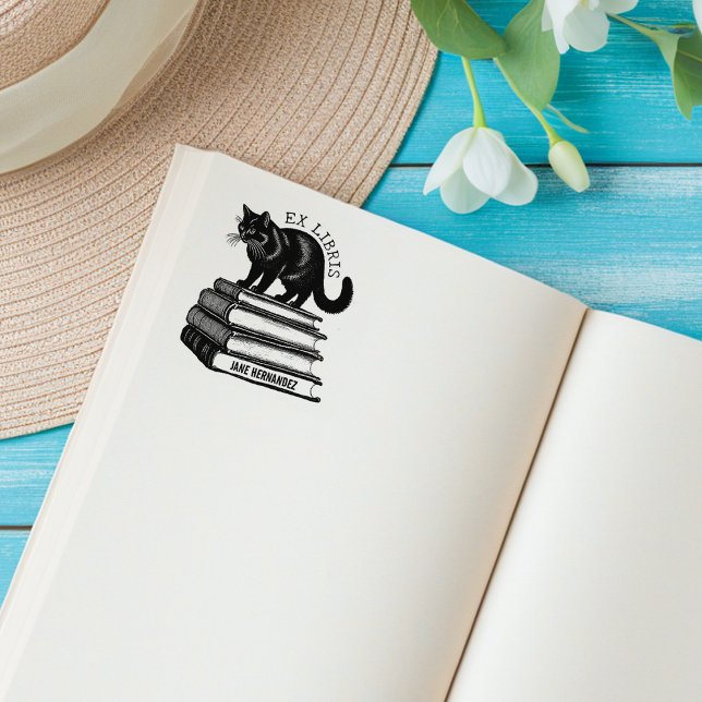 Custom Ex Libris, Vintages Cat Book Gummistempel (Von Creator hochgeladen)