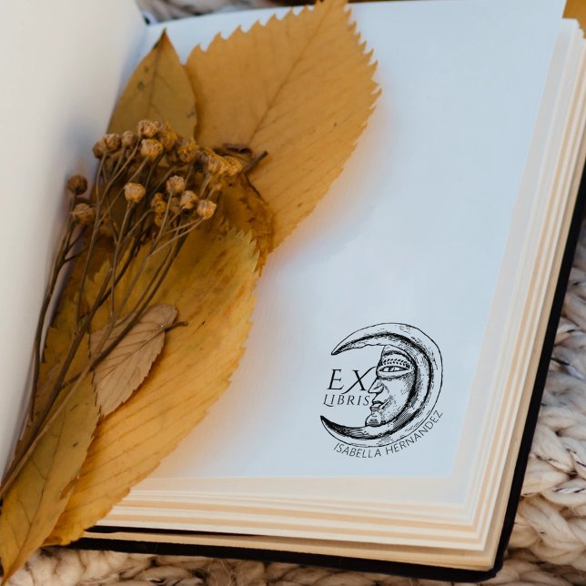 Custom Ex Libris Vintages Mystical Moon Book Gummistempel (Von Creator hochgeladen)