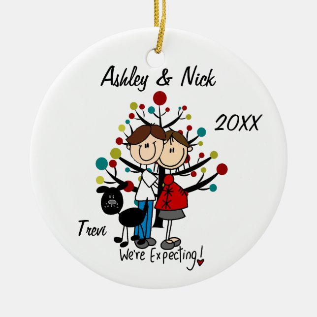 Custom Expectant Couple With Dog Ornament (Vorne)