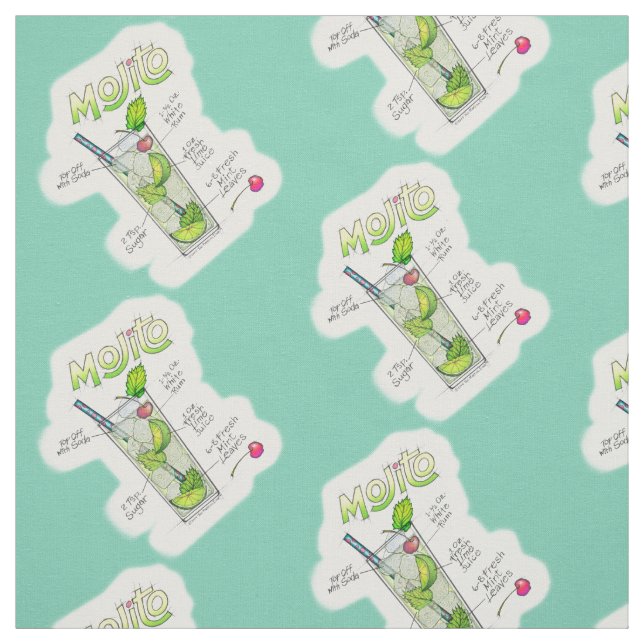 CUSTOM FABRIC - MOJITO RECIPE COCKTAIL ART STOFF (Muster)