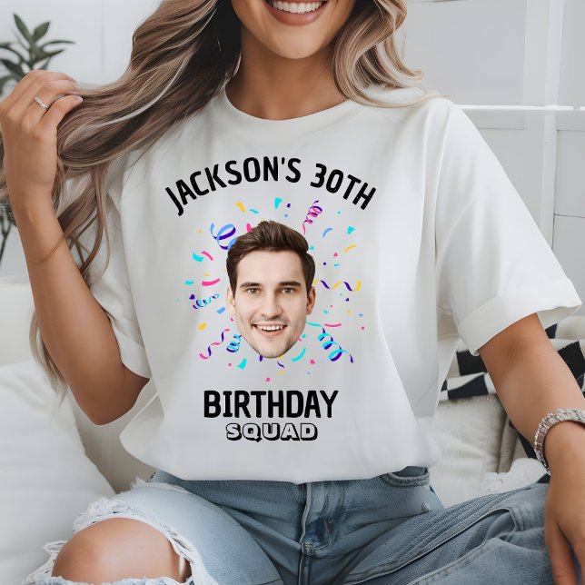 Custom Face 10th 20th 30th 40th 50 Birthday Squad T-Shirt (Von Creator hochgeladen)