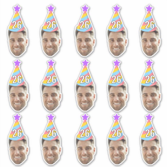 Custom Face 20th 30th 40th 50th 60th 70th Birthday Aufkleber (Vorderseite)