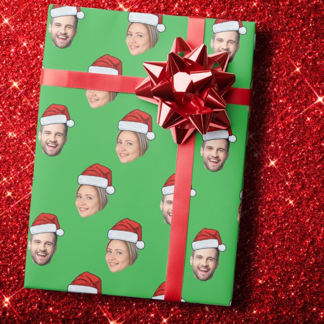 Custom Face 2 Foto Weihnachtsmannmütze Weihnachtsg Geschenkpapier (Von Creator hochgeladen)