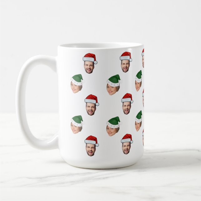 Custom Face 2 Fotos Weihnachtsmannmütze Weihnachts Kaffeetasse (Links)