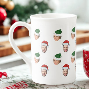 Custom Face 2 Fotos Weihnachtsmannmütze Weihnachts Prozellantasse