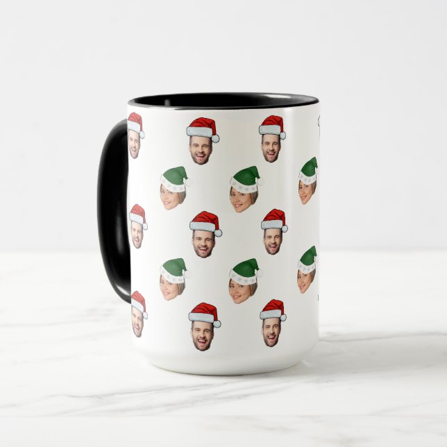 Custom Face 2 Fotos Weihnachtsmannmütze Weihnachts Tasse (Vorderseite Links)