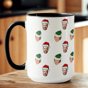 Custom Face 2 Fotos Weihnachtsmannmütze Weihnachts Tasse