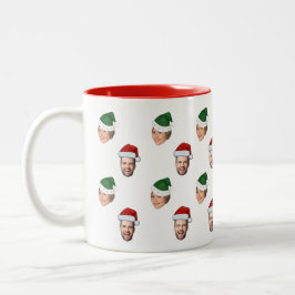 Custom Face 2 Fotos Weihnachtsmannmütze Weihnachts Zweifarbige Tasse