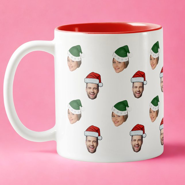 Custom Face 2 Fotos Weihnachtsmannmütze Weihnachts Zweifarbige Tasse (Von Creator hochgeladen)